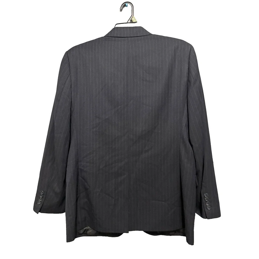 Merona 44R 2PC Suit Blazer Men Pants 36x30 Poly Blend Deep Navy Blue Gray Stripe